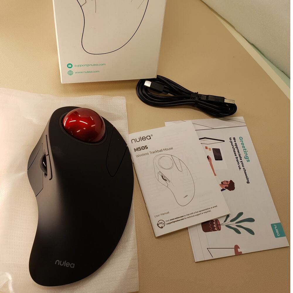 Nulea M505 Wireless Ergonomic Trackball Mouse, Rechargeable, Bluetooth or USB